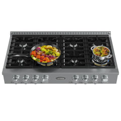 48 in Gas Range-Top with 8 Sealed Italian Burners and Stainless-Steel Stovetop Knobs.