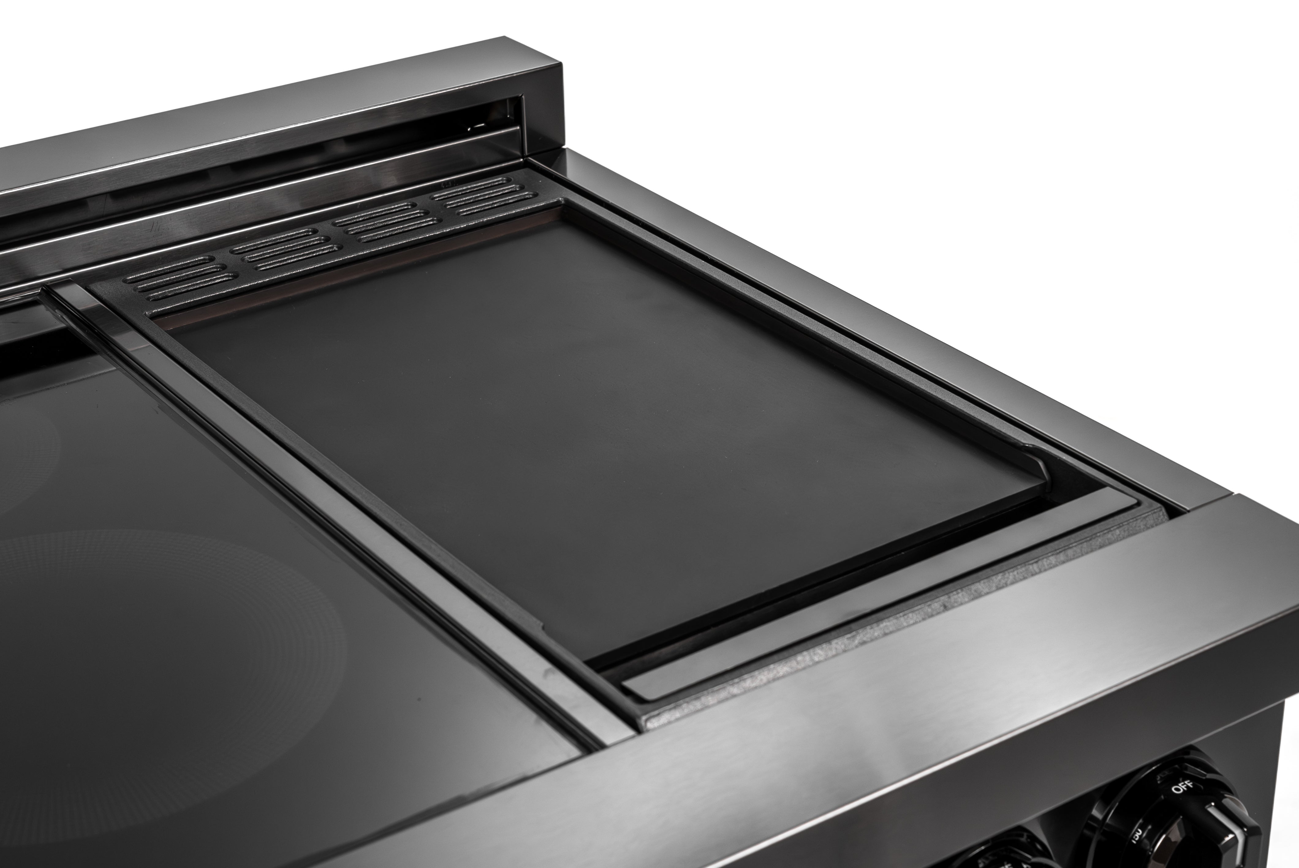 60″ Induction Range with Built-in Professional Griddle – Black Stainless Steel