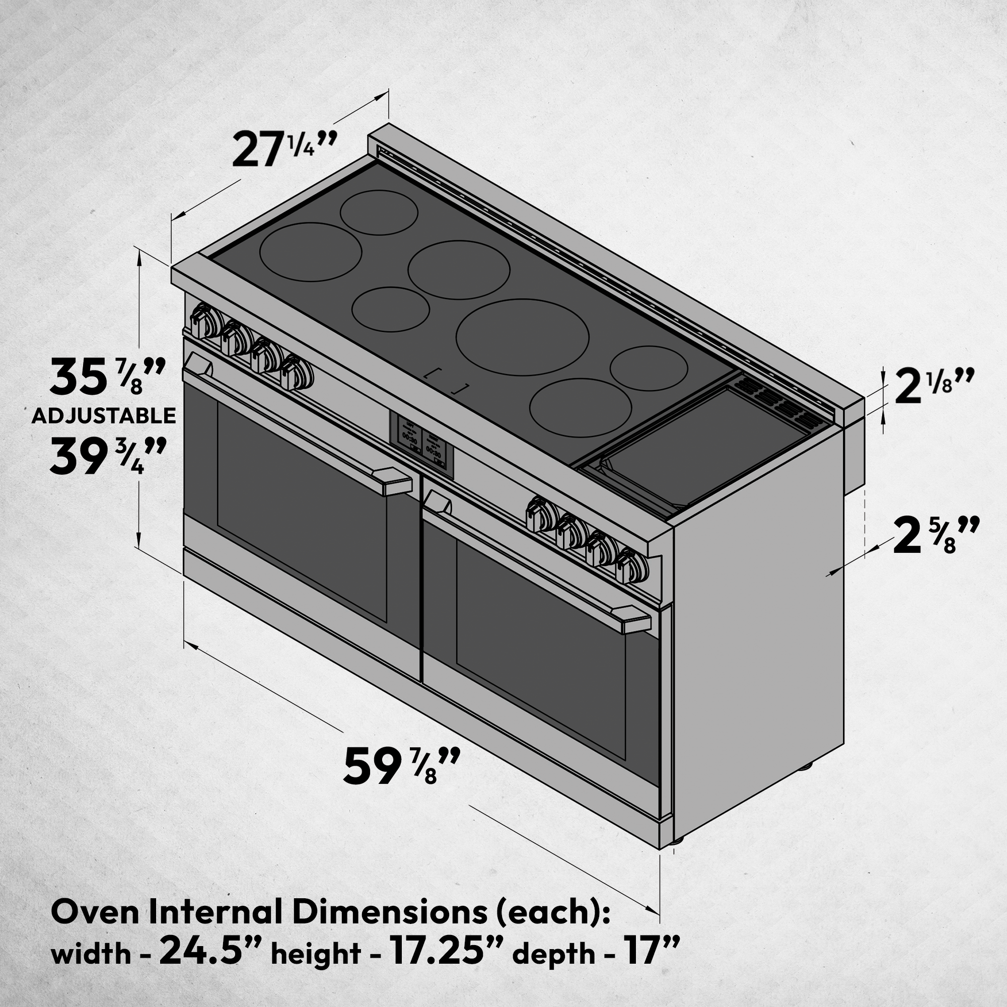 60″ Induction Range with Built-in Professional Griddle – Black Stainless Steel
