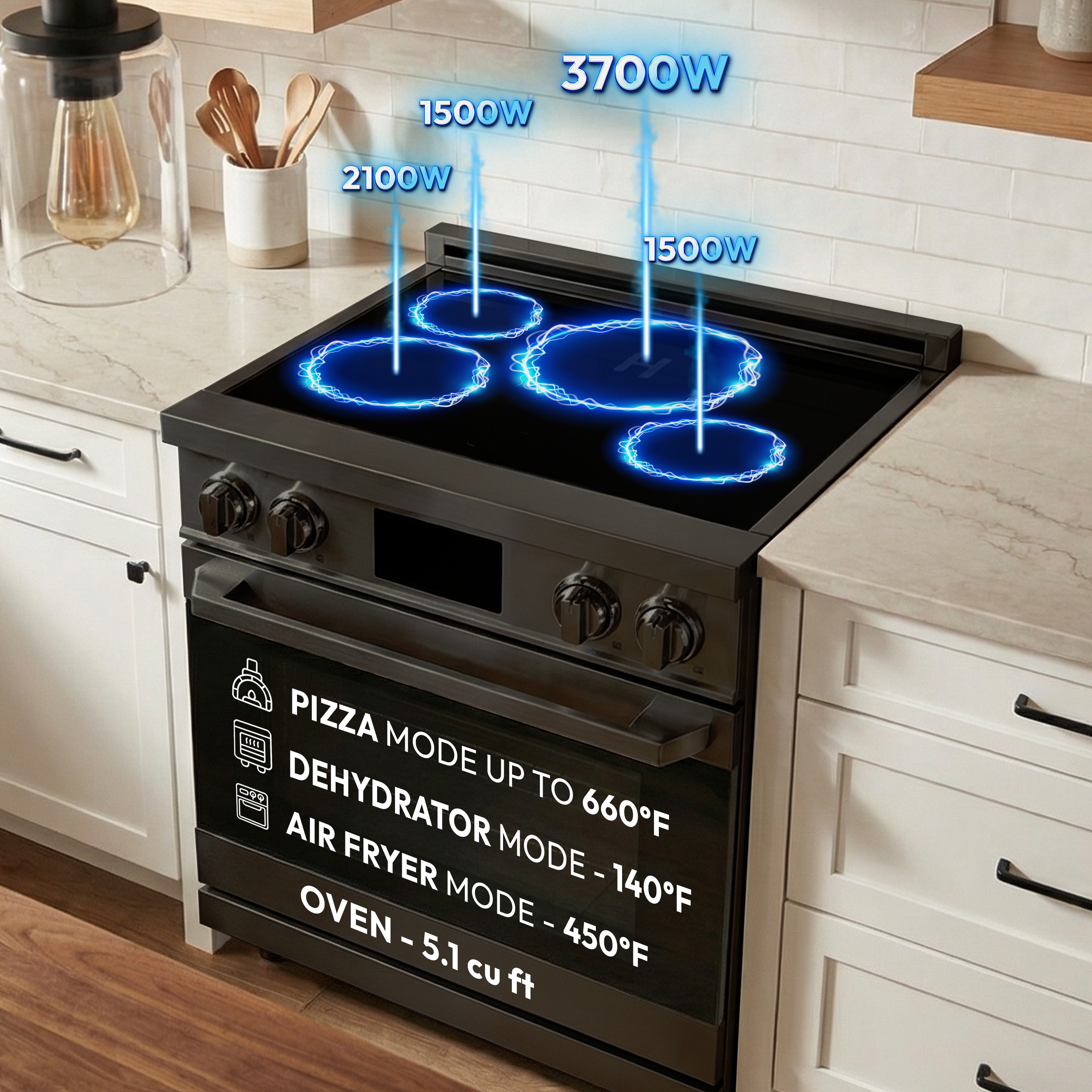 30″ Professional Induction Range – Black Stainless