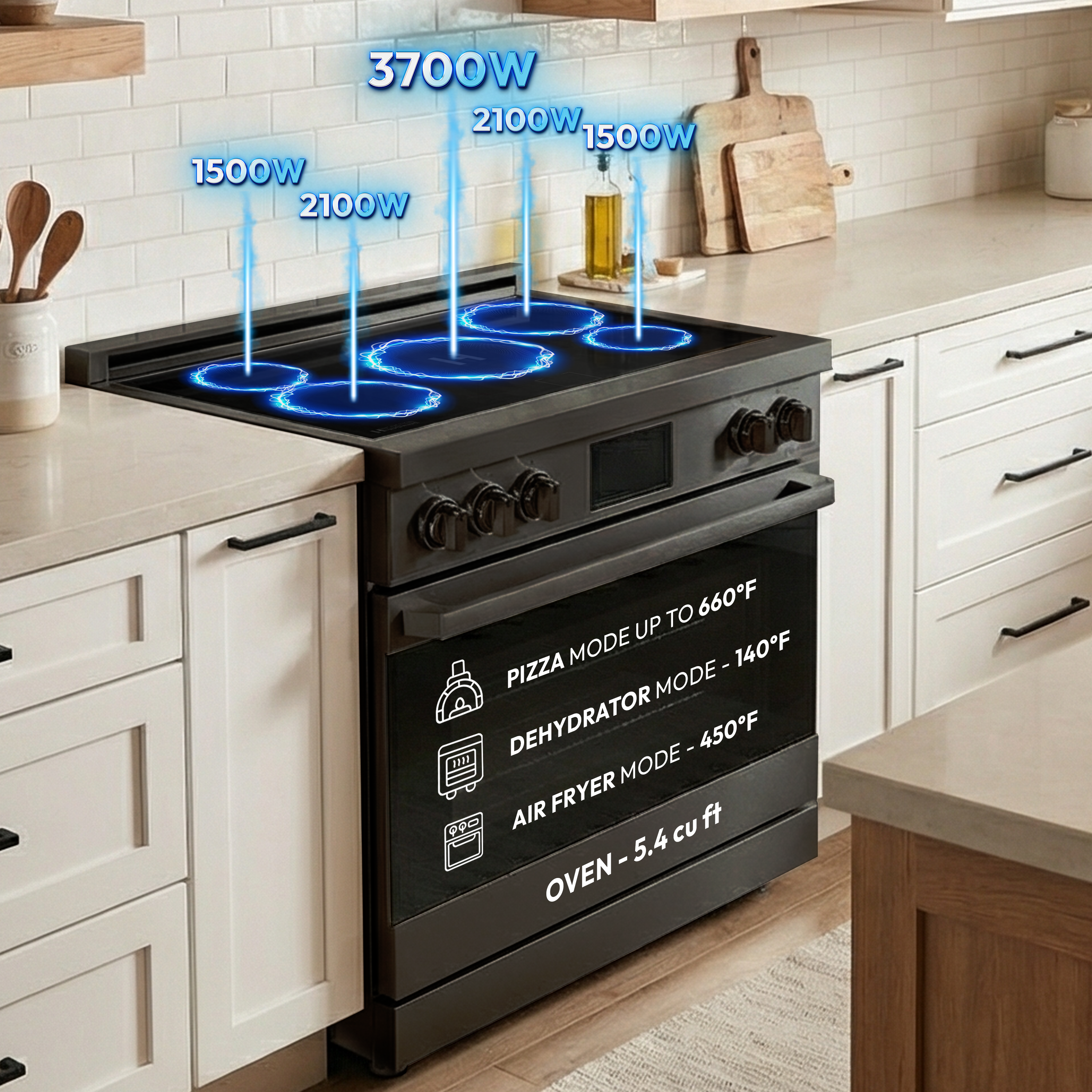 36″ Professional Induction Range – Black Stainless