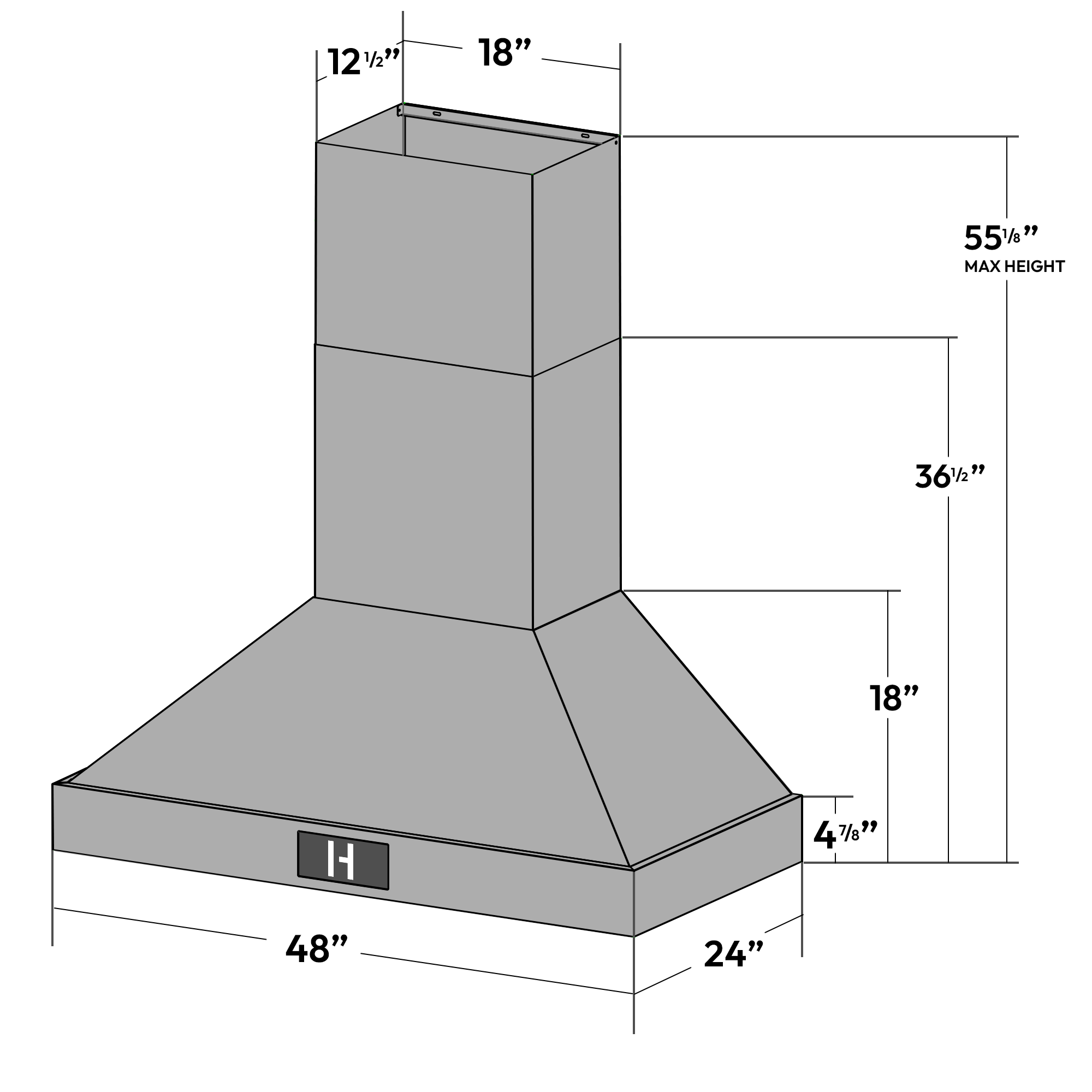 48″ Professional Range Hood – 1800 CFM – Black Stainless