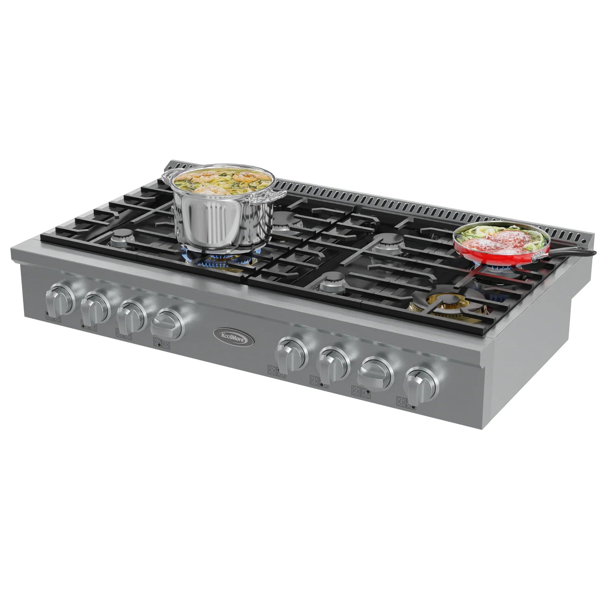 48 in Gas Range-Top with 8 Sealed Italian Burners and Stainless-Steel Stovetop Knobs.
